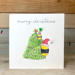de Noël personnalisée avec des abeilles | Carte de Noël humoristique, carte de Noël illustrée, cartes de Noël illustrées à la main, carte de Noël d'enfant