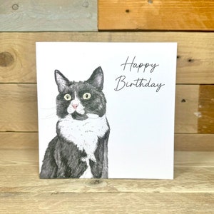 d'anniversaire personnalisée chat noir | amoureux des chats, carte d'animal de compagnie, chat illustré, carte de chat unique, cartes d'anniversaire, bébé fourrure, ami spécial