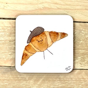 Croissant Coaster | french teacher, croissant lover, gift for bakers, foodie gift, french croissant gifts, french food, french breakfast art