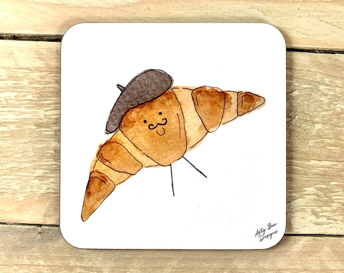 Croissant Coaster | french teacher, croissant lover, gift for bakers, foodie gift, french croissant gifts, french food, french breakfast art