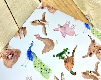 Farm Animal Wrapping Paper | barnyard birthday, kids wrapping paper, animal gift wrap, cute highland cow, chicken gift wrap, farm animal