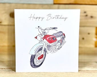 Personalised Ariel Motorbike Birthday Card | fun card for grandpa, teenager birthday cards, illustrated birthday, motorbike lover