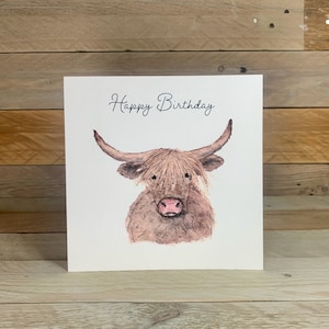 d'anniversaire personnalisée vache des Highlands | cartes d'anniversaire d'amis, carte illustrée amusante, carte d'anniversaire d'adolescent, anniversaire pour elle