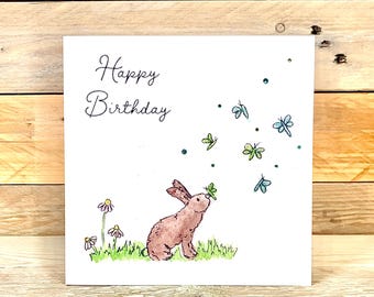Personalised Glitterbug Birthday Card | bunny birthday card, age birthday card, card for daughter, customisable card, friends birthday cards