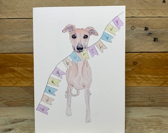 It Wasn't Me Mum Whippet Birthday Card | Whippet Greeting Card | Birthday Card | Sighthound Lover | Funny Dog Card | Dog and Bunting