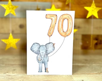Personalised 70th Birthday Card | 70 years milestone, 70th birthday greeting card, grandpa birthday card, 70 years celebration,elephant card