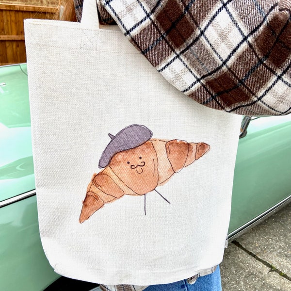 Croissant Tasche | Leinen Einkaufstasche | Französische Geschenke | Tragetaschen | Paris Geschenke | Umhängetaschen | Croissant Geschenke | Pierre La Patisserie | Tasche