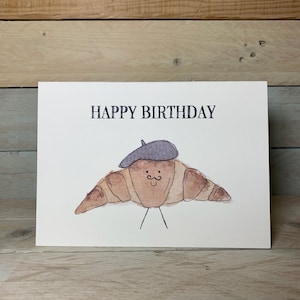 Croissant Birthday Card | Pierre La Patisserie Birthday Card, French birthday card, cutesy food card, foodie birthday card, Paris French