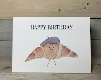 Croissant Birthday Card | Pierre La Patisserie Birthday Card, French birthday card, cutesy food card, foodie birthday card, Paris French