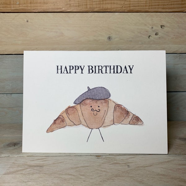 Croissant Birthday Card | Pierre La Patisserie Birthday Card, French birthday card, cutesy food card, foodie birthday card, Paris French