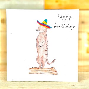 d'anniversaire personnalisée suricate | carte d'anniversaire d'amis, carte d'anniversaire d'adolescent, animaux illustrés, carte illustrée amusante, carte gaie
