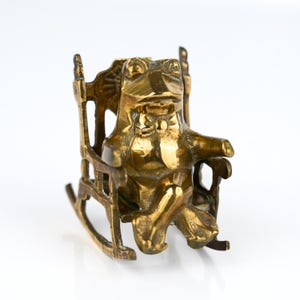 Vintage Brass Frog/Toad on a Rocking Chair - Frog Figurine - Solid Brass