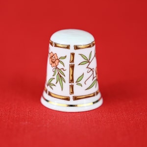 Bone China Thimble - Vintage - Hammersley - Orange and Bamboo Floral Pattern
