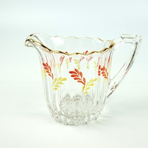 Vintage Glass Creamer or Jug - Floral Pattern - Fluted Glass - Hand Painted - Mid Century