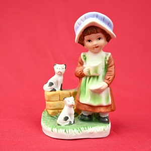 Vintage Girl Figurine - Girl with Cats - 1960s
