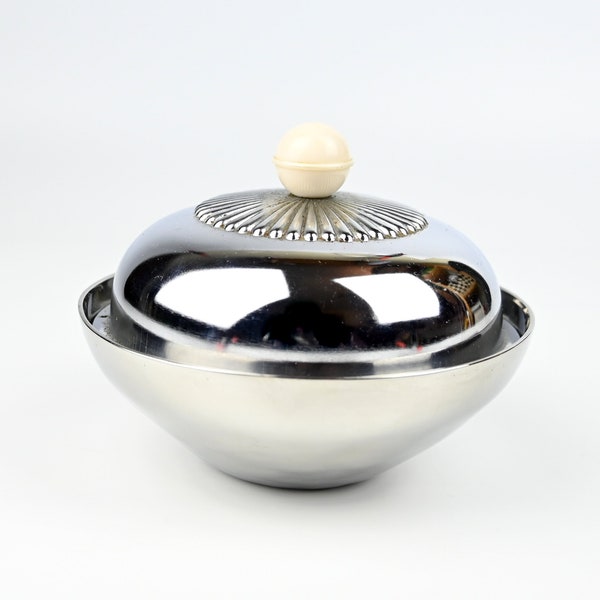 Vintage Chrome Trinket Lidded Pot - Dressing Table Pot