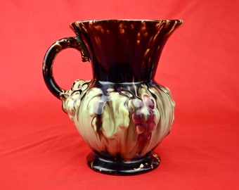 Vintage Drip Glaze Vase/Jug - German - Grape and Leaf Design