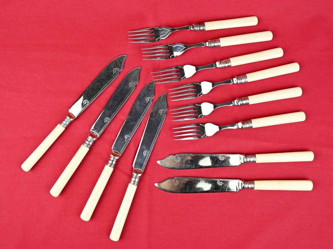 Vintage Fish Knife and Fork Set Stainless Steel Nickel Etsy