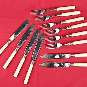 Vintage Fish Knife and Fork Set - Stainless Steel Nickel - Sheffield England