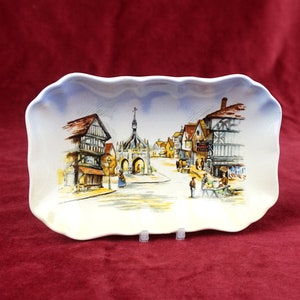 Vintage Pin/Ring Dish - English Rural Scene - Mid Century - Trinket Dish - English Village Life