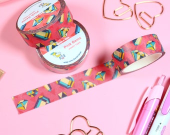 Edelsteenwashitape: geometrische plannertape, roze en blauwe rollen