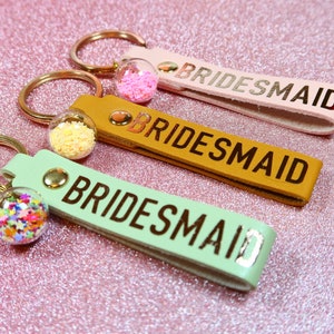 Rose Gold Wedding Party Bridesmaid Faux Leather Keychain // Foiled MOH Bridesmaid Proposal Gift
