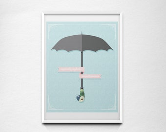 Poppins Inspired Fine Art Print // Parrot Umbrella Magical Print // Giclée Artist Print