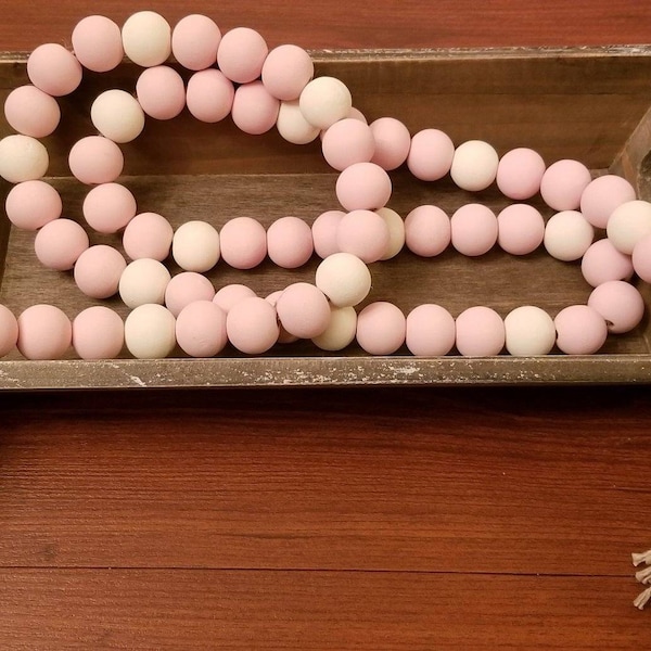 Pink & White Wood Bead Garland