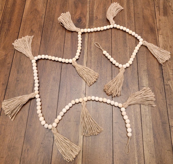 Natural Wood Bead Garland With Tassels