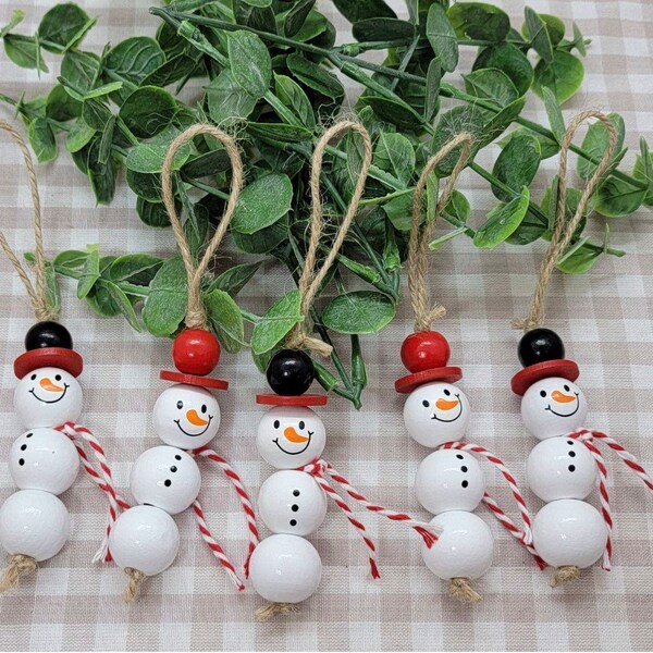 Snowmen Wood Bead Ornaments