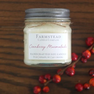 Cranberry Marmalade, 8 oz Soy Mason Jar Soy Candle, Handpoured, Perfect Gift, Farmhouse Candle, Vintage, Farmhouse Decor, Farmstead Candle