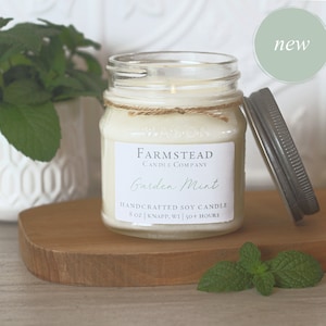 Garden Mint, 8 oz Soy Mason Jar Soy Candle, Handpoured, Perfect Gift, Farmhouse Candle, Vintage, Farmhouse Decor, Farmstead Candle