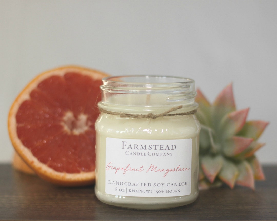 Grapefruit Mangosteen, 8 Oz Soy Mason Jar Soy Candle, Handpoured