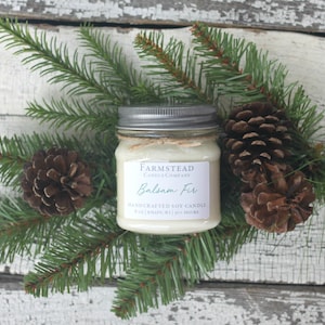 Balsam Fir Soy Candle: 8 oz Mason Jar, Farmhouse Decor, Fir, Cypress, Evergreen Christmas Tree Candle, Winter Scented Candle, Holiday Candle