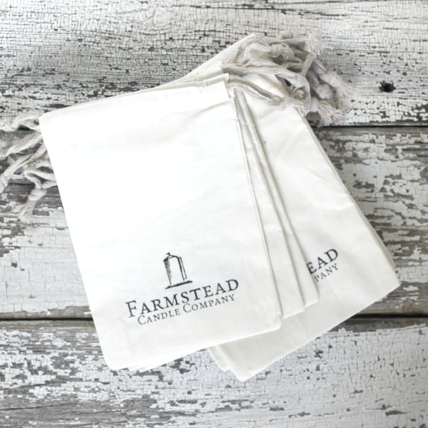 Hand-Stamped, Cotton Muslin, Gift Bag, Pouch, Farmstead Candle Co, Farmhouse Candle