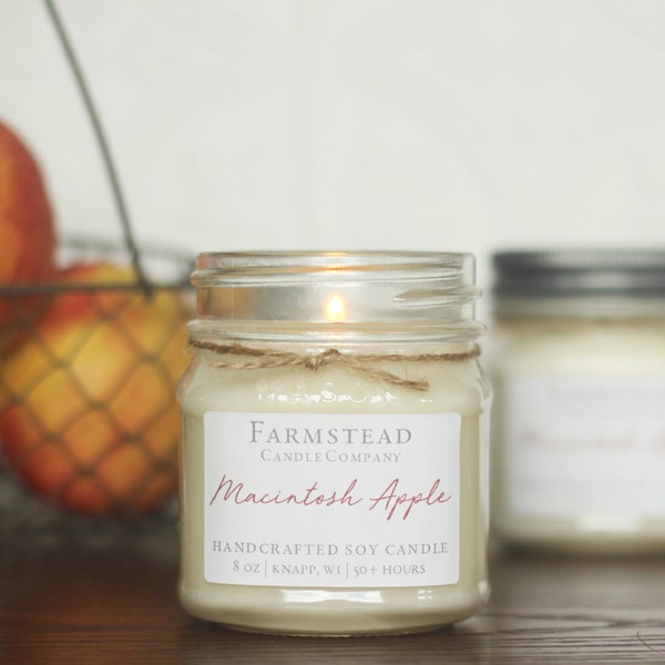 Macintosh Apple, 8 oz Soy Mason Jar Soy Candle, Handpoured, Perfect Gift, Farmhouse Candle, Vintage, Farmhouse Decor, Farmstead Candle