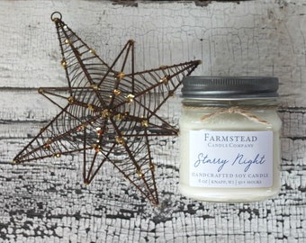 Starry Night, 8 oz Soy Mason Jar Soy Candle, Handpoured, Perfect Gift, Farmhouse Candle, Vintage, Farmhouse Decor, Farmstead Candle