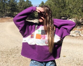 Vintage reworked Purple Crewneck Quilt Patch Sweatshirt size large- XL