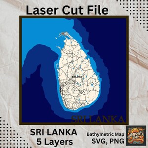 Sri Lanka, meerlaagse kaart, laserkaart, SVG-bestand, gelaagde vector, lasergesneden bestand, huwelijkscadeau