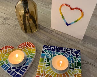 Regenbogen-Mosaik-Untersetzer/Kerzen-Set - Ideal zum Basteln an Mutter- und Vatertag, Geburtstagen, Ostern