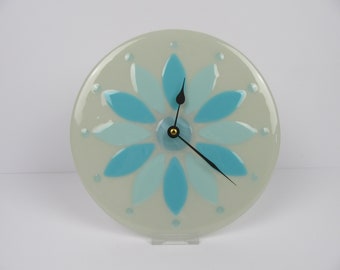 Grey and Turquoise Fused Glass Clock