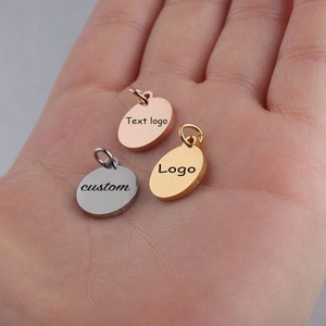 Personalized Charm coin charm circle Custom Charm Stainless Steel Laser Engraved logo Charm beads for jewelry making kw1886e