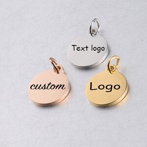 Personalized coin Charm Custom Charm Stainless Steel Laser Engraved logo Charm beads for jewelry making kw1878