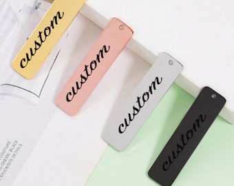 Gepersonaliseerde bedel rechthoekige tag hanger Aangepaste bedel Roestvrij staal Lasergegraveerd logo Charme kralen voor het maken van sieraden kw1872-2