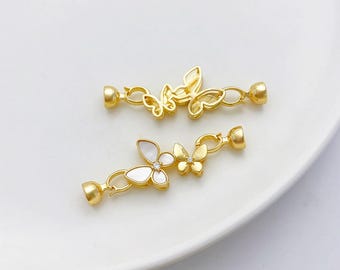 14K Gold Filled  50x26mm White Shell Butterfly Buckle clasp bracelet Connector for Pearl Necklace Clasp Findings  for jewelry making gb040