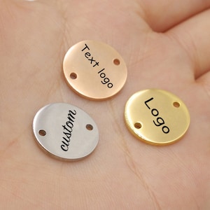 Personalized Charm coin charm double hole logo charm Custom Charms Stainless Steel Laser Engraved logo Charm beads jewelry making kw1882p