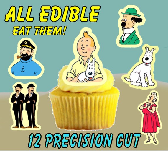 12 Toppers De Gateau De Tintin Comestibles Carte De Gaufrette Etsy