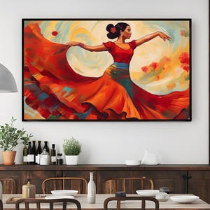 Flamenco Dancer Wall Art | Spanish Dance Canvas | Large Wall Art | Flamenco Painting | Red Dress Dance Decor | gift for flamenco lovers