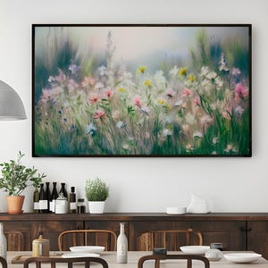 Wildflower Painting Wall Art, Calming Meadow Painting, Floral Wall Art, Nature Wall Art, Landscape Botanical Wall Art, Peaceful Wall Art