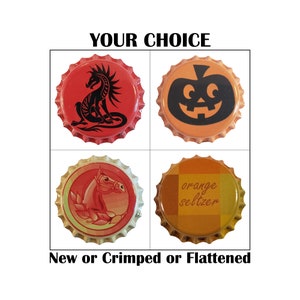 Orange Beer Bottle Caps Homebrew Brewing Home Brew Crown Caps Dragon Pumpkin Halloween Horse Seltzer Flattened Caps